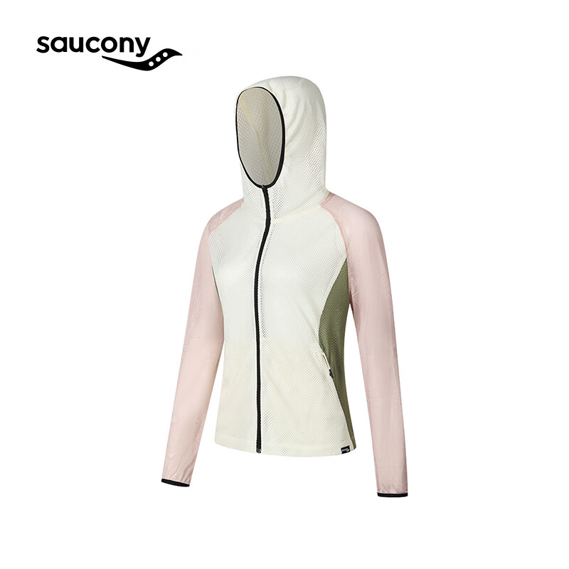 Saucony索康尼25年春夏新款运动外套女休闲连帽舒适透气外套女 燕麦白WT030 S