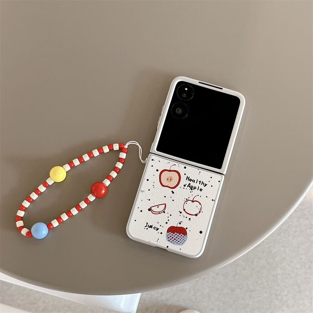 Hnew适用于小米mixflip手机壳新款皮纹泼墨苹果英文波点MIXFlip小折叠屏保护套全包防摔女带链条高级感 单壳【泼墨苹果 白色皮纹】轻奢肤感 全包防摔 小米MIXFlip