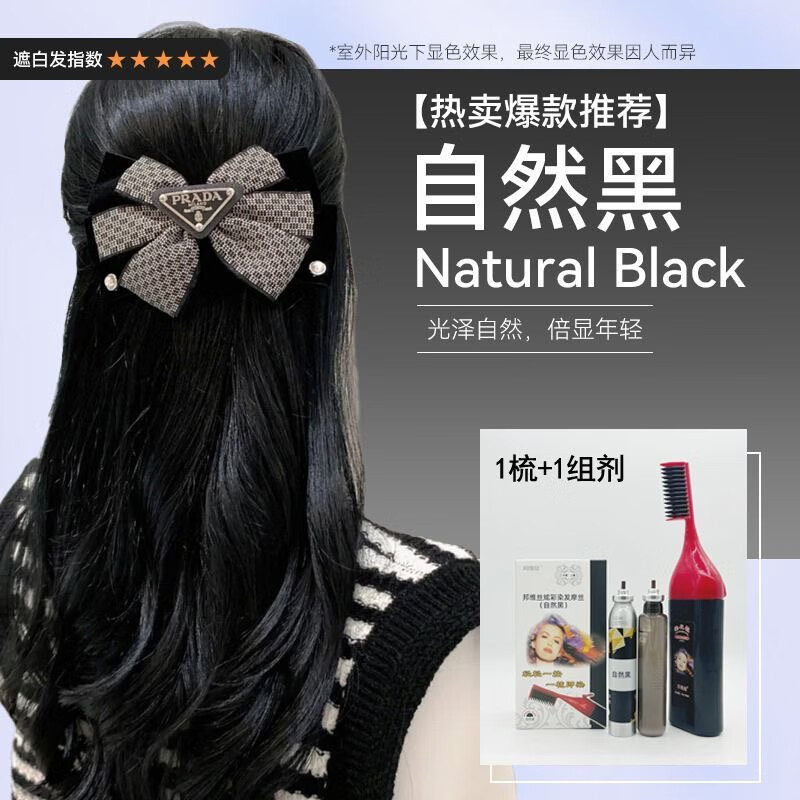 邦維絲遮白發染發劑一梳家用自然黑泡沫蓋白發焗油膏不粘染頭膏染發筆 自然黑（1組劑+1梳）可蓋白發