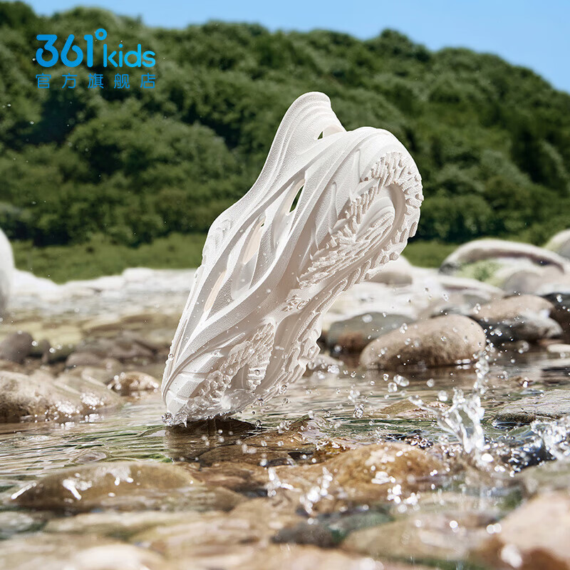 361°童鞋男女童沙滩凉鞋洞洞鞋年夏季新款中大童鞋子 羽毛白 34