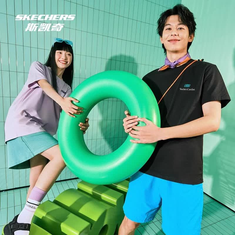 斯凯奇（Skechers）男女同款针织短袖T恤衫基础款打底衫 碳黑/0018 2XL