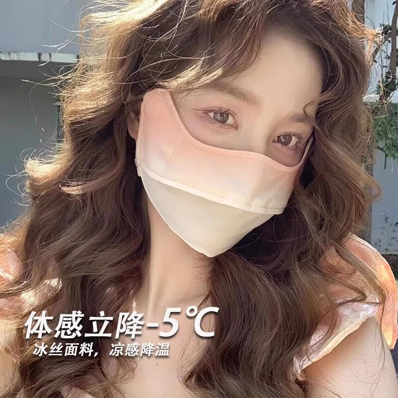 蝴蝶少女夏季冰丝渐变色防晒口罩新款女2025超薄透气高颜值 渐变防晒口罩-随机颜色