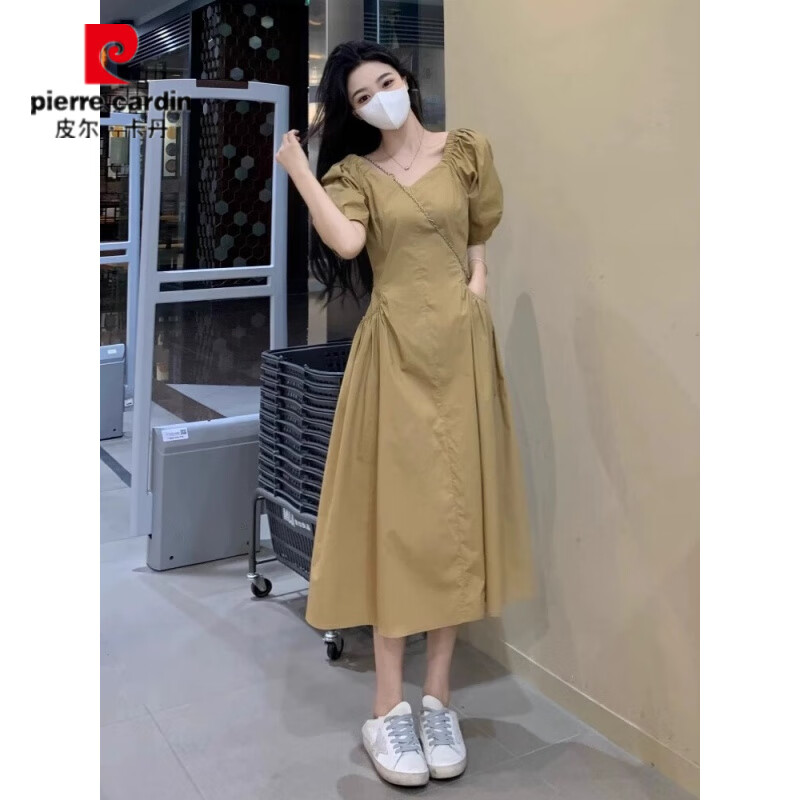 皮尔卡丹(pierre cardin)黑色赫本风收腰连衣裙女夏季大码胖mm遮肉显瘦法式v领长裙子 黑色 2XL (建议140-160斤)