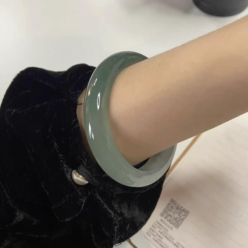 玉镯翡翠冰种a货油青玉手镯女款冰透真玉平安镯缅甸老 悦玉公主-7743油青 52-53mm(高品直发)