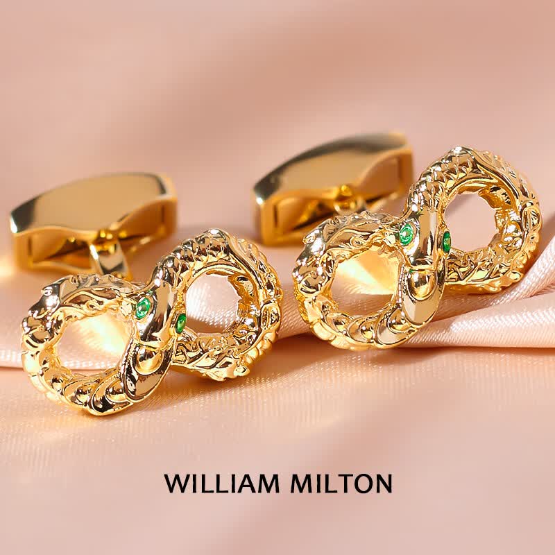 WILLIAM MILTON灵蛇衔金轻奢宝石袖扣男士高端配饰袖口钉定制礼物 灵蛇衔金