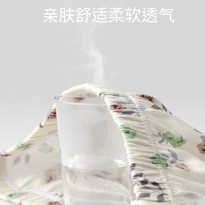 AB中老年夏季薄款纯棉短款印花柔软高腰睡裤家居裤短裤内衣裤子 石榴花 XL