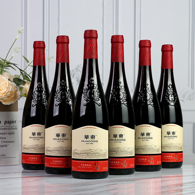华东（HUADONG）精制 佳美干红葡萄酒 聚会宴请 微醺红酒 整箱装 750ml*6瓶 