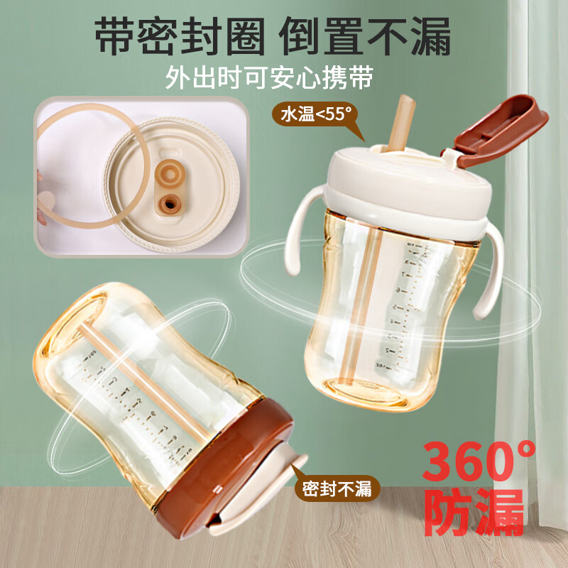 咪小兔适配世喜奶瓶配件直饮吸管奶嘴杯盖鸭嘴保温杯重力球四喜水杯头 直饮吸管杯盖棕【圆孔无挡片】18月+