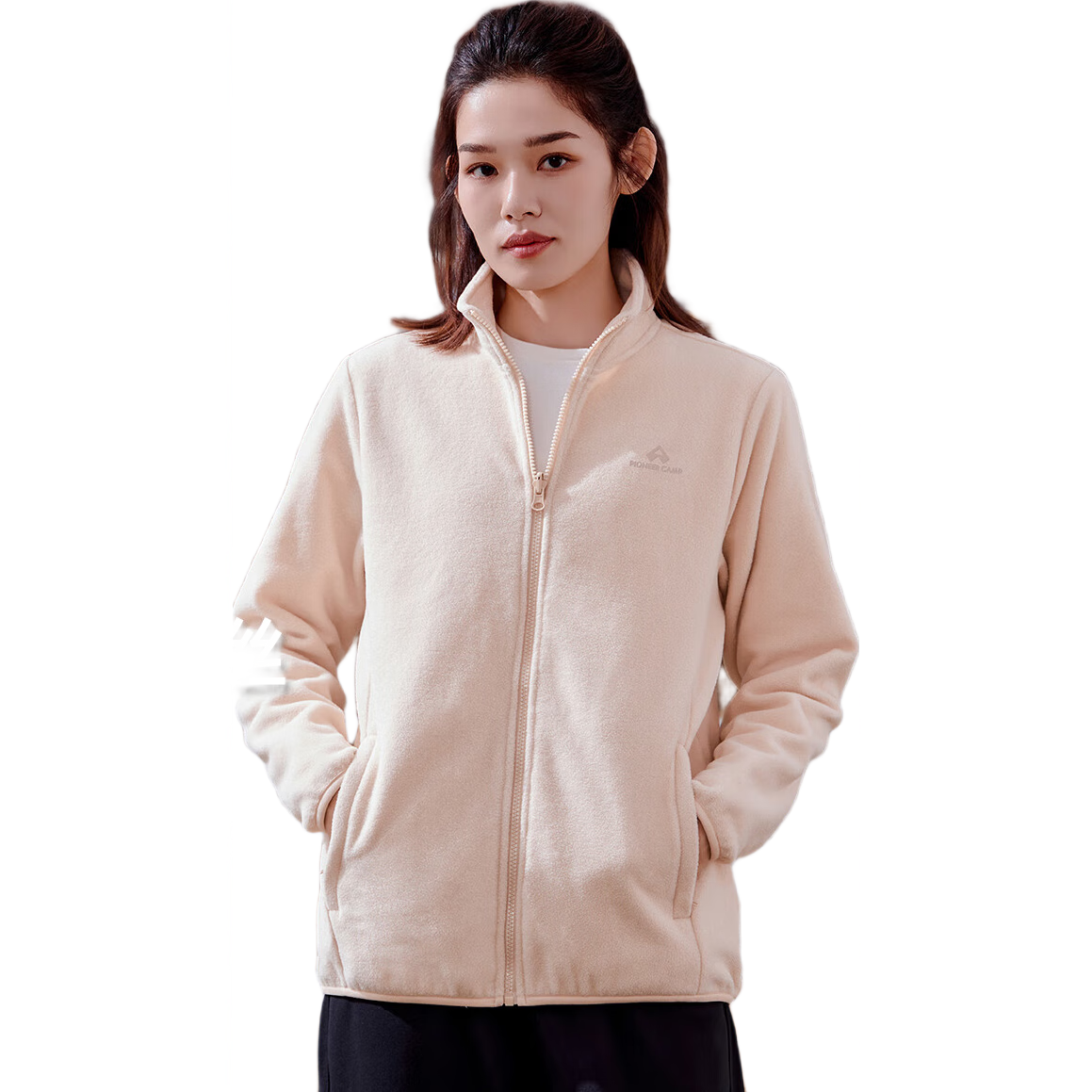 拓路者（Pioneer Camp）春秋款戶外抓絨衣女防風(fēng)搖粒絨外套立領(lǐng)冬季保暖內(nèi)膽 淺杏 M 