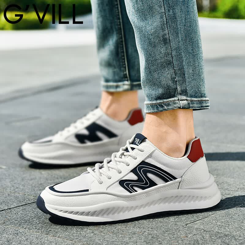 贵之步春秋2026新款男士厚底增高运动鞋阿甘风软底防滑耐磨百搭休闲鞋 白蓝 四季款（G1601） 42