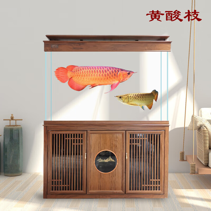 貝拉緣辦公室魚缸客廳大型落地超白玻璃2米屏風底濾龍魚缸免換水3 1.5x0.6x1.6M缸高/超白/沉香木