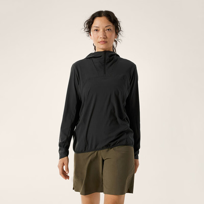 始祖鸟（ARC'TERYX）女士25新款连帽套头衫 Sima Pullover 轻量透气速干防晒户外上衣 黑色/Black XXS