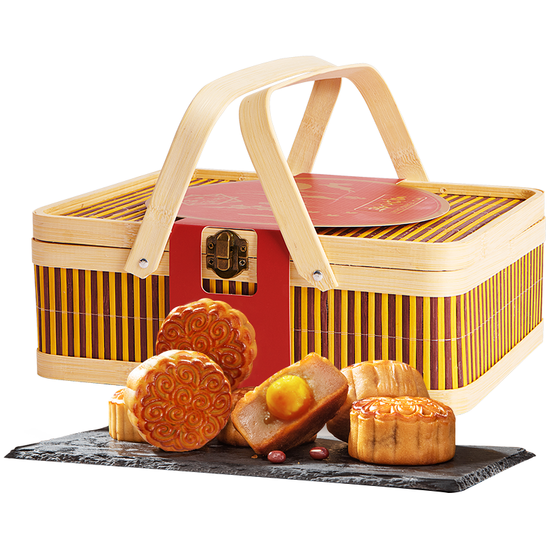 五芳斋 月饼礼盒 广式蛋黄莲蓉豆沙五仁巧克力月饼 企业团购员工福利中秋节送礼礼品 五芳福满月饼礼篮640g【配置全新升级】