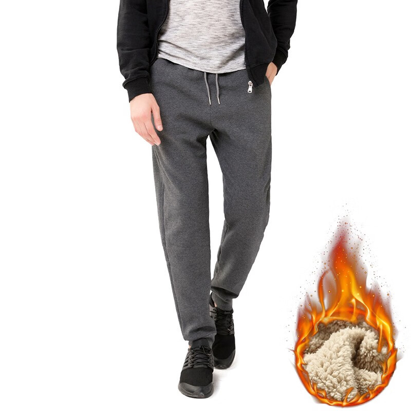 虎迹 运动裤加绒加厚羊羔绒运动裤男冬季跑步锻炼保暖运动长裤 黑色(收口1809款) 2XL