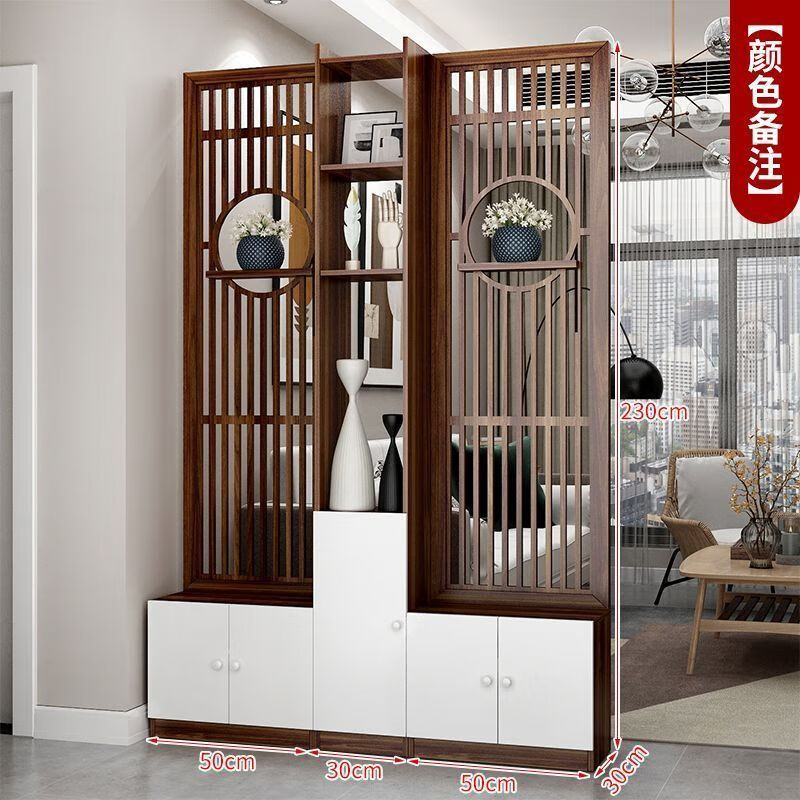 木匠宮藝2025新款新中式入戶屏風(fēng)隔斷柜客廳玄關(guān)柜正對(duì)進(jìn)門口遮擋實(shí)木置物 超高側(cè)柜帶門款230*130
