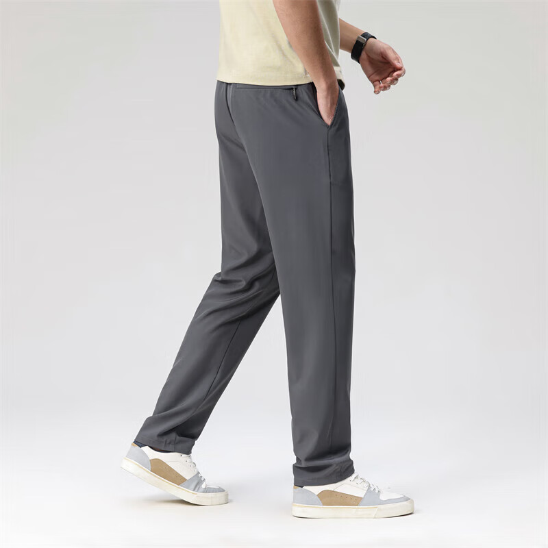 尺度保罗男士休闲裤春夏季薄款冰丝免烫抗皱休闲宽松直筒长裤子爸爸裤 NJ528灰色 4XL 推荐190-210斤