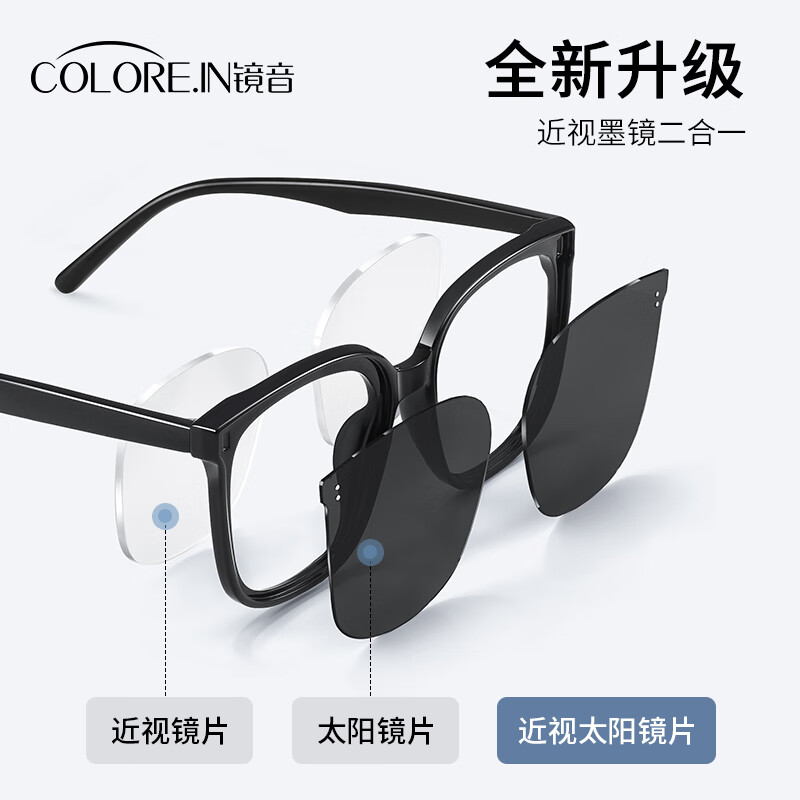 colore.in近视墨镜女款可配度数GM偏光镜高级感显脸小防紫外线开车太阳眼镜 A款-高清偏光 偏光1.60近视0-600度 留言度数