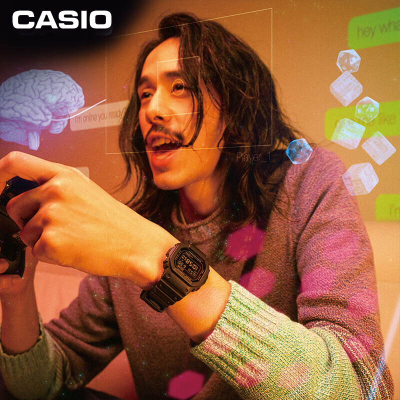 卡西欧（CASIO）男表G-SHOCK户外运动学生经典防水腕手表太阳能小方块送女520礼物 DW-5600RW-1PR彩虹纯黑