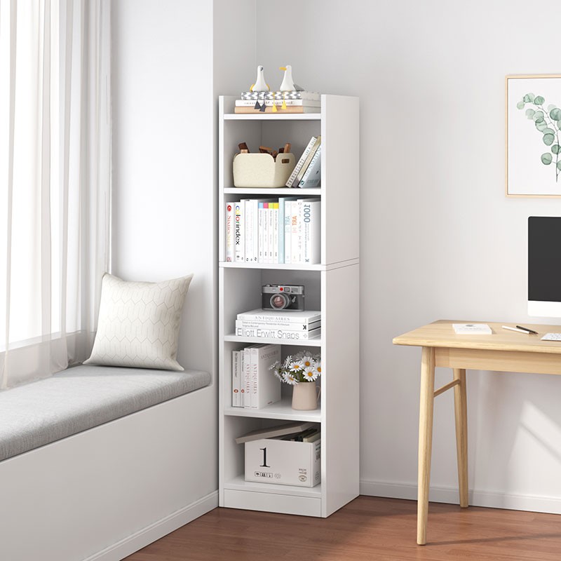 人文成家 书架简约落地储物书架柜多层收纳架置物架简易角落窄缝小书架子 【五层】暖白色