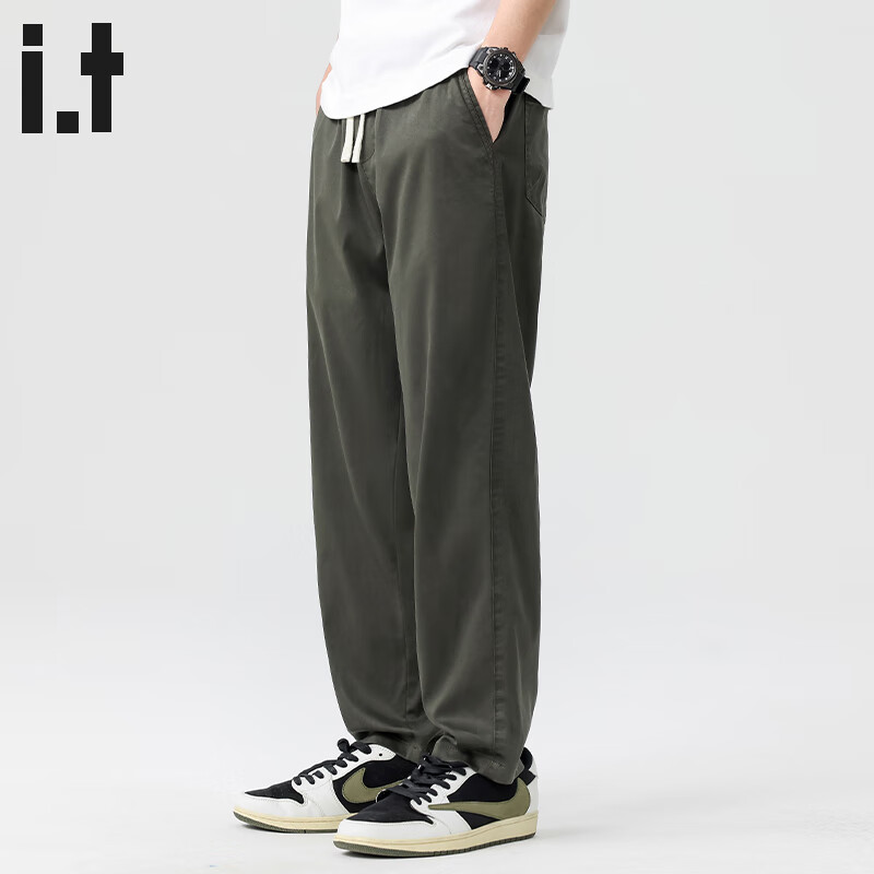 :CHOCOOLATE it莱赛尔休闲裤男夏季薄款宽松凉感弹力透气直筒长裤2025新款 军绿色 【官方正品】 33