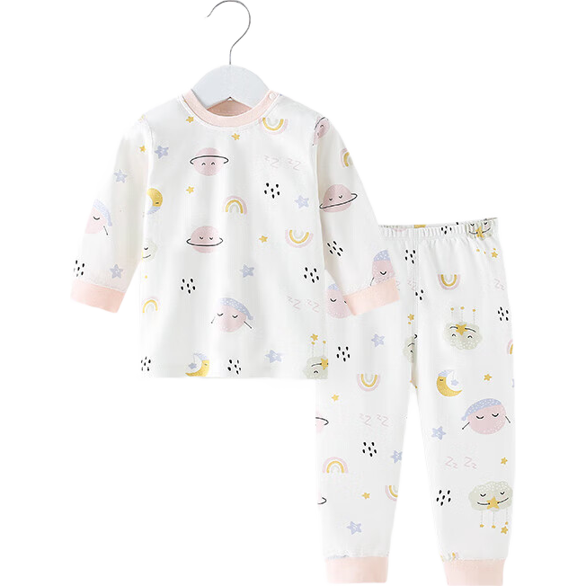 舒貝怡兒童睡衣秋衣秋褲純棉寶寶內(nèi)衣套裝男女家居服嬰兒衣服粉色100CM