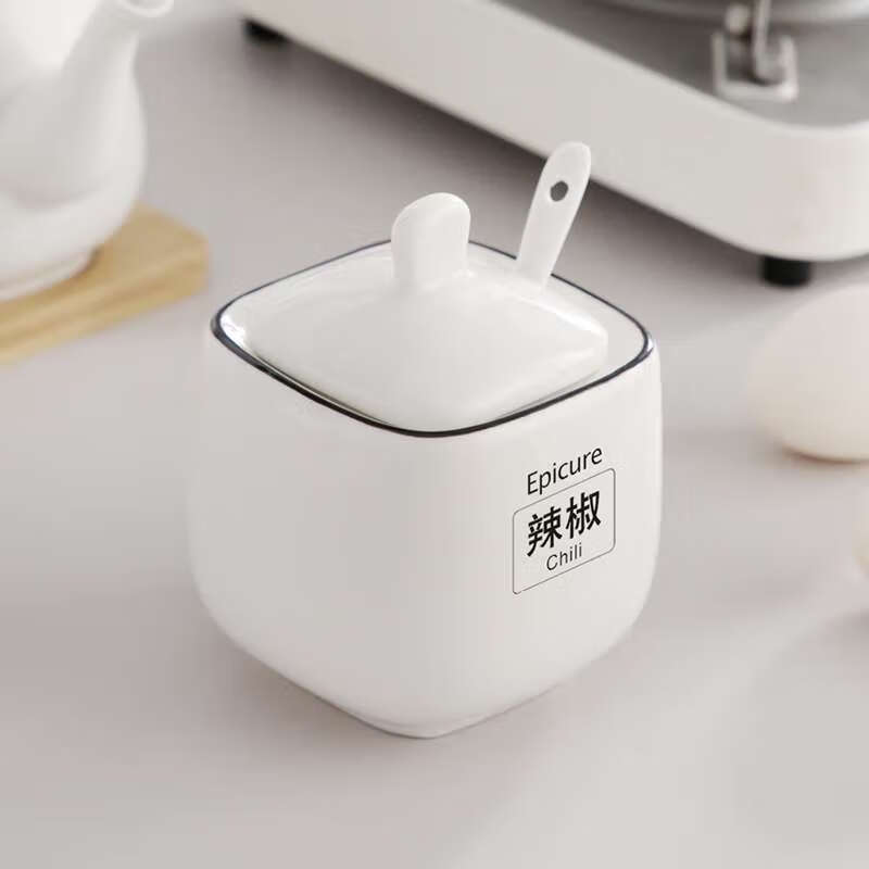 HX家用耐高温陶瓷猪油罐厨房红油罐子油泼辣子罐辣椒罐荤油罐装油 黑线方罐大中小各1个