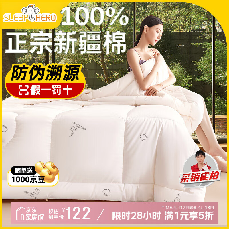 睡眠英雄（SleepHero）A類抑菌100%新疆棉花春秋被子 里外全棉被芯 4.6斤 200*230cm