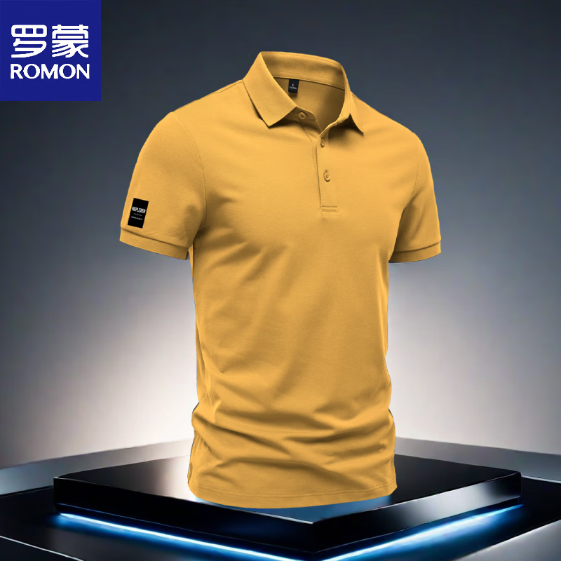 罗蒙（ROMON）新款t恤男士polo休闲夏季商务翻领多色透气户外半袖修身纯色大码 咖啡色 L 体重115-130斤