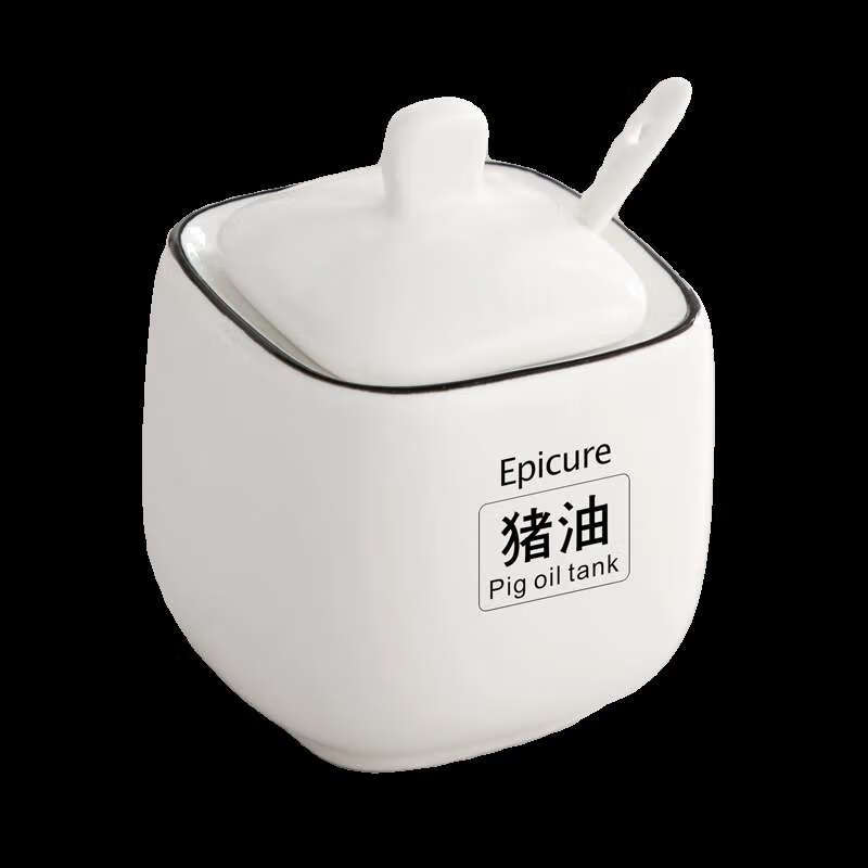 HX家用耐高温陶瓷猪油罐厨房红油罐子油泼辣子罐辣椒罐荤油罐装油 黑线方罐大中小各1个