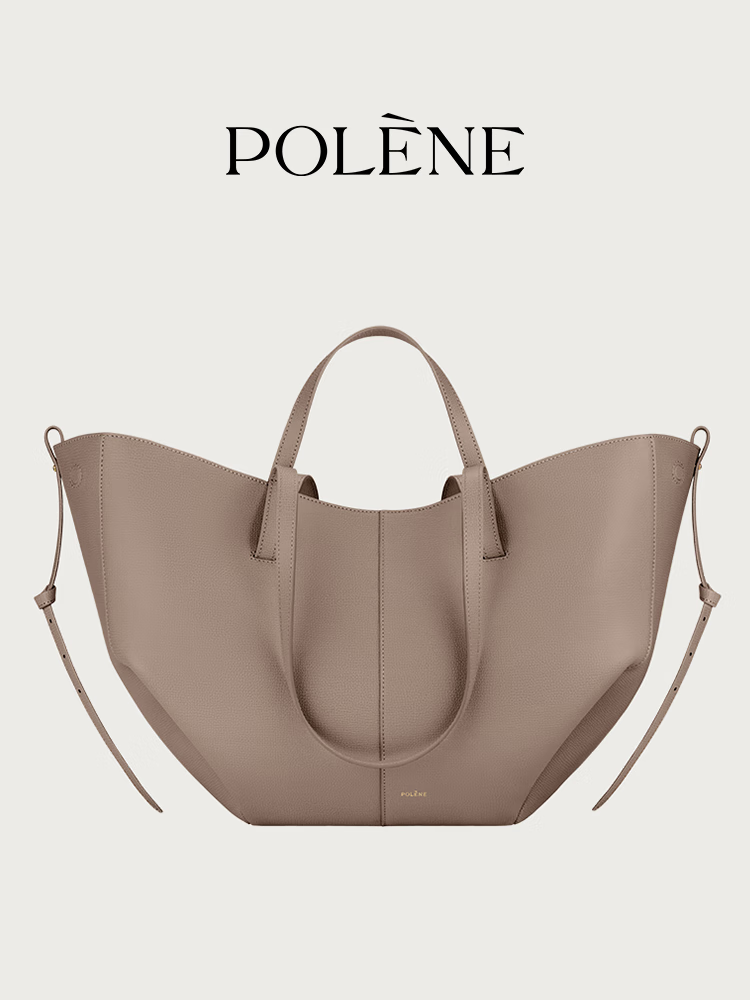 俊潮polene波灵恩[明星同款]Cyme荔枝牛皮大容量通勤托特包手提单肩包 黑色