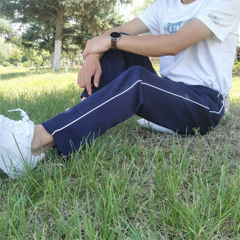 适合13-16-18初高中生大学生穿的夏天裤子一条杠细白条校服裤子藏蓝白