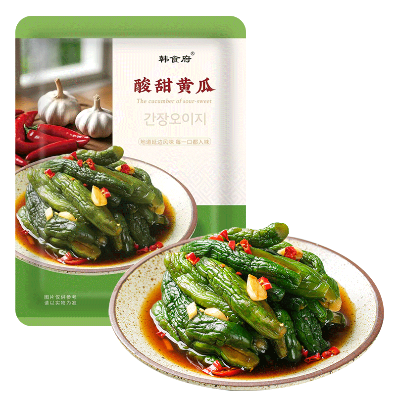 韩食府 延吉酸甜小黄瓜咸菜朝鲜族韩式泡菜100g*3袋源头直发