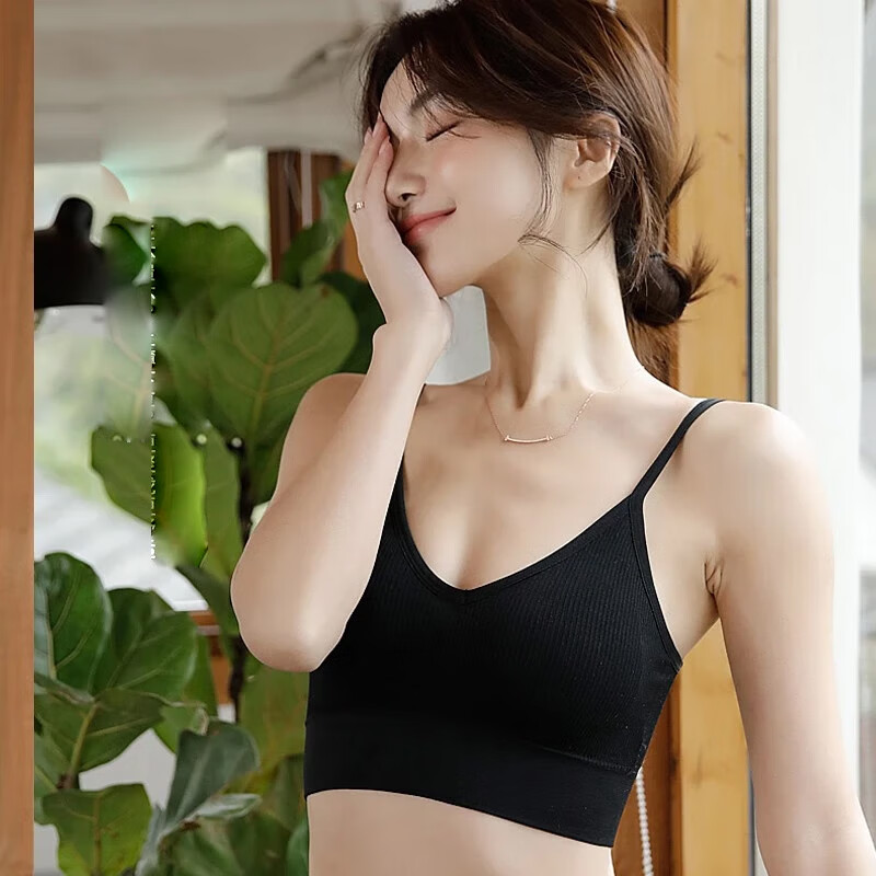 俞兆林【2件】大U型美背内衣女夏薄款无钢圈吊带背心式文胸性感大露背抹 大U款（焦糖+黑色） 均码 （80-135斤）