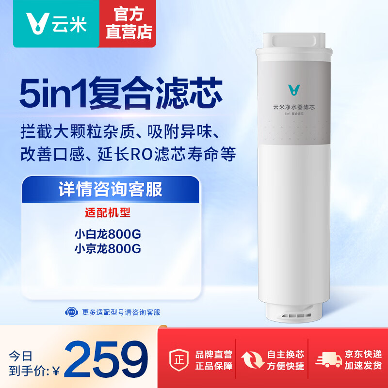 云米（VIOMI）净水器滤芯适配小蓝调400/600G蓝调600G+， 小白龙小京龙800G 5in1复合滤芯小蓝调小京龙适配
