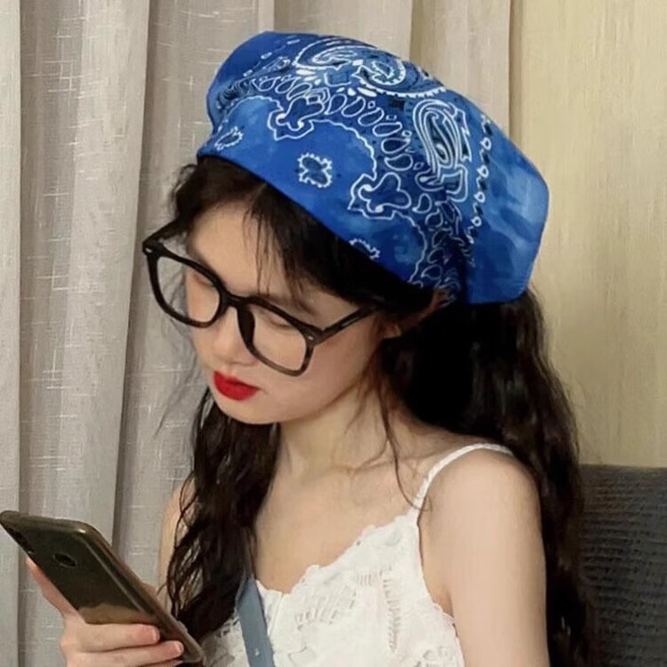 色彩熊克莱因蓝色腰果花头巾发带复古美式潮流百搭hiphop头巾丝巾配饰女 蓝色头巾