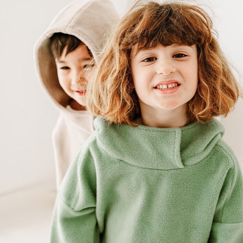 nest designs【PR小云朵】童装儿童摇粒绒连帽卫衣男童女童加绒冬季长袖卫衣潮 沙拉绿 100 cm