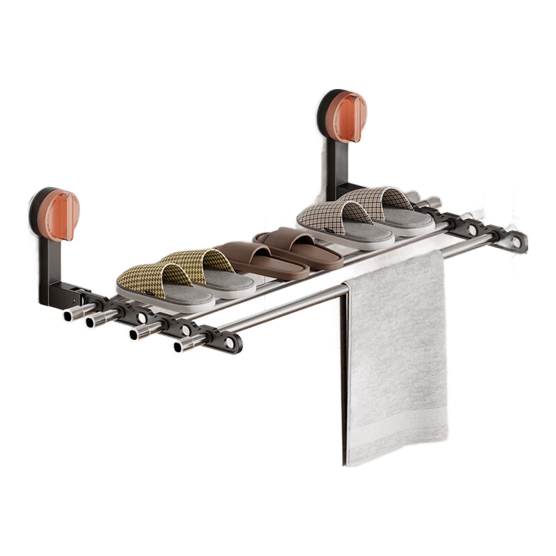 宝优妮折叠晾衣架墙上挂衣架免打孔壁挂隐藏式晒衣服吸盘衣架4根40cm杆