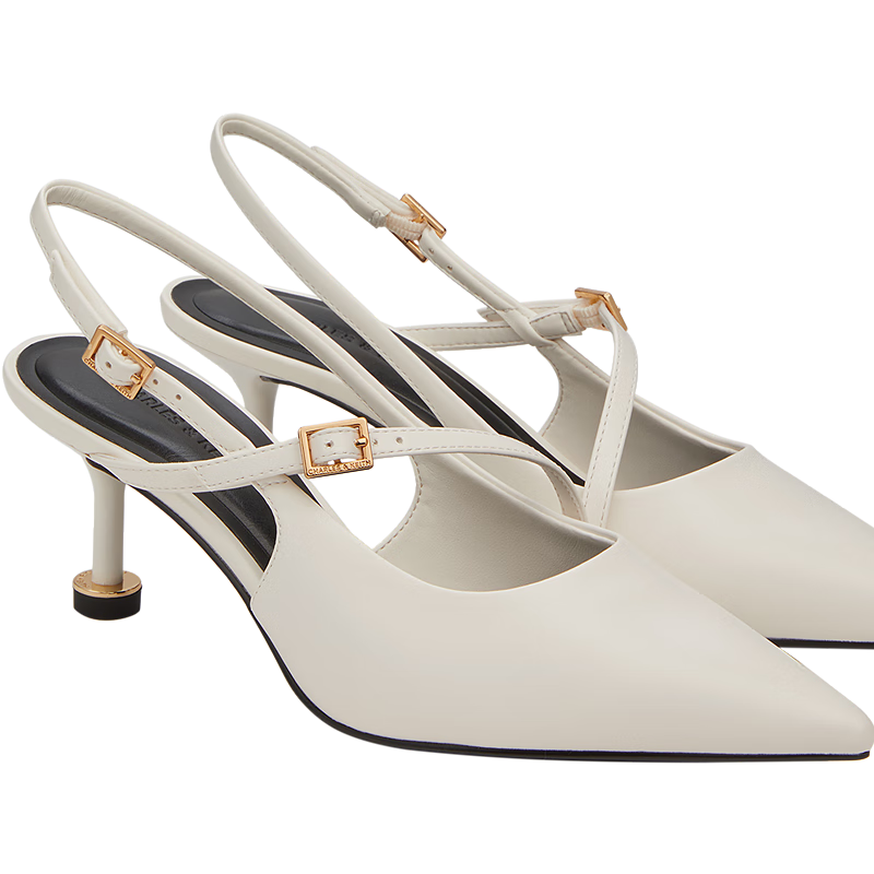 CHARLES&KEITH25夏新品一字帶尖頭中跟包頭涼鞋單鞋CK1-60280474 White白色 37 （235）