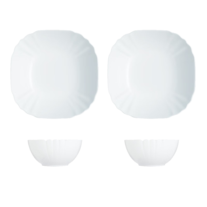 乐美雅白玉玻璃露特莎餐具4件套耐热玻璃微波炉可用碗盘餐具