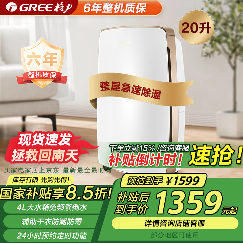 格力（GREE）除濕機/抽濕機家用 20升/天臥室客廳除潮除霉除濕器干燥器輔助干衣 智能控濕可定時政府補貼DH20EH