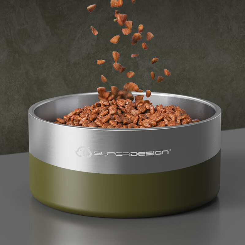 休普狗碗狗食盆304不锈钢狗碗宠物猫碗饭碗护颈大小型犬喝水盆松影绿S