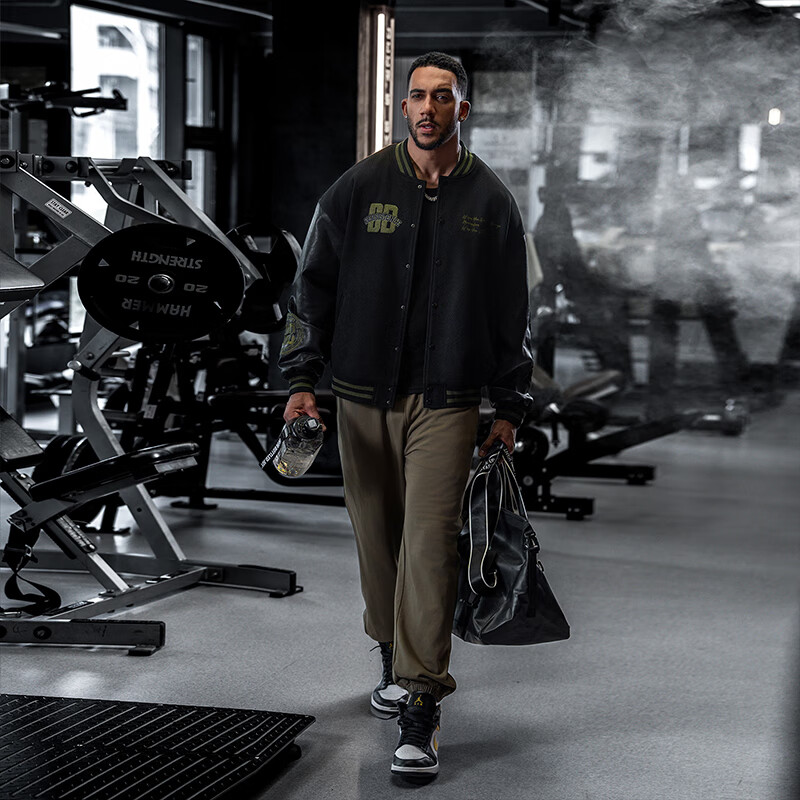 BD.POWER UP+美式夹棉加厚毛呢棒球服外套男冬季休闲宽松刺绣运动夹克棉服外套 黑色(加厚) M 120-150斤 BD.POWER UP+美式夹棉加厚毛呢棒球服外套男冬季休闲宽松刺绣运动夹克棉服外套 黑色(加厚) M 120-150斤