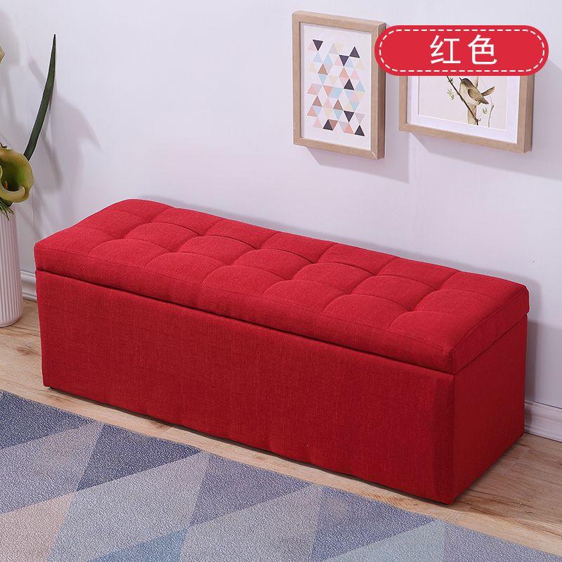 元族布艺换鞋凳鞋柜可坐穿鞋凳家用沙发长方形储物试衣间凳子长条凳床 升级麻布-红色 长90*宽30*高35cm可储物