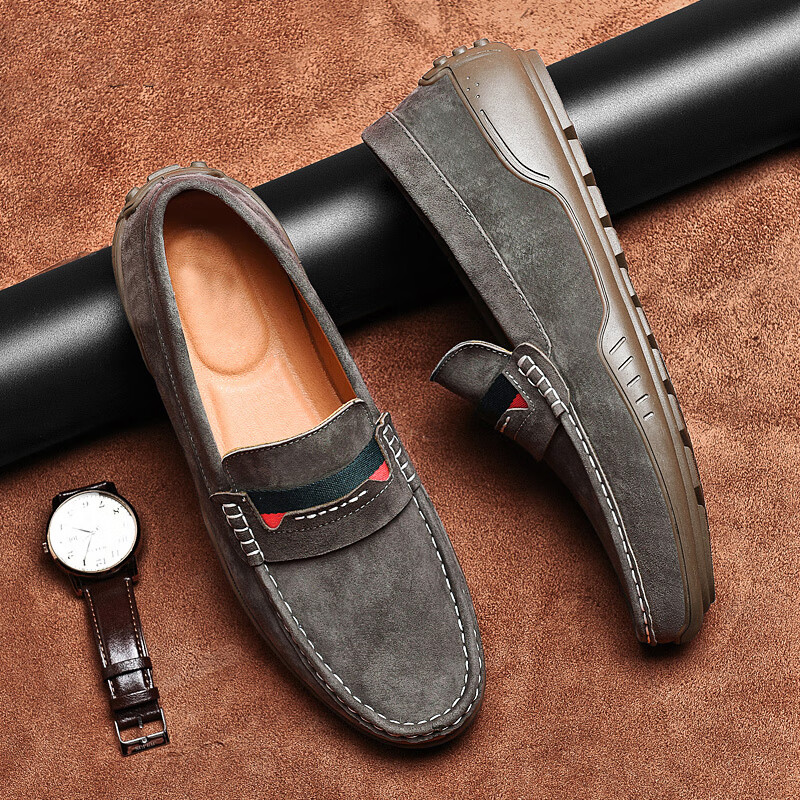卡帝乐鳄鱼皮鞋男鞋男士商务休闲鞋真皮系带中老年爸爸职场西装通勤正装鞋 5115烟灰 43