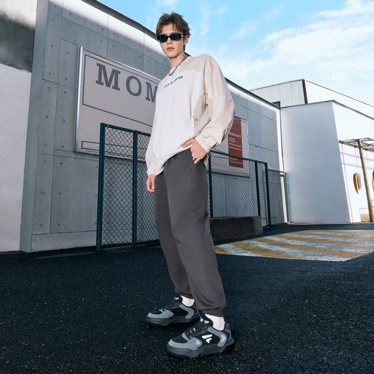 斐樂（FILA）【純棉】男裝FUSION系列時尚休閑褲男士寬松收口針織長褲 瀝青灰 M