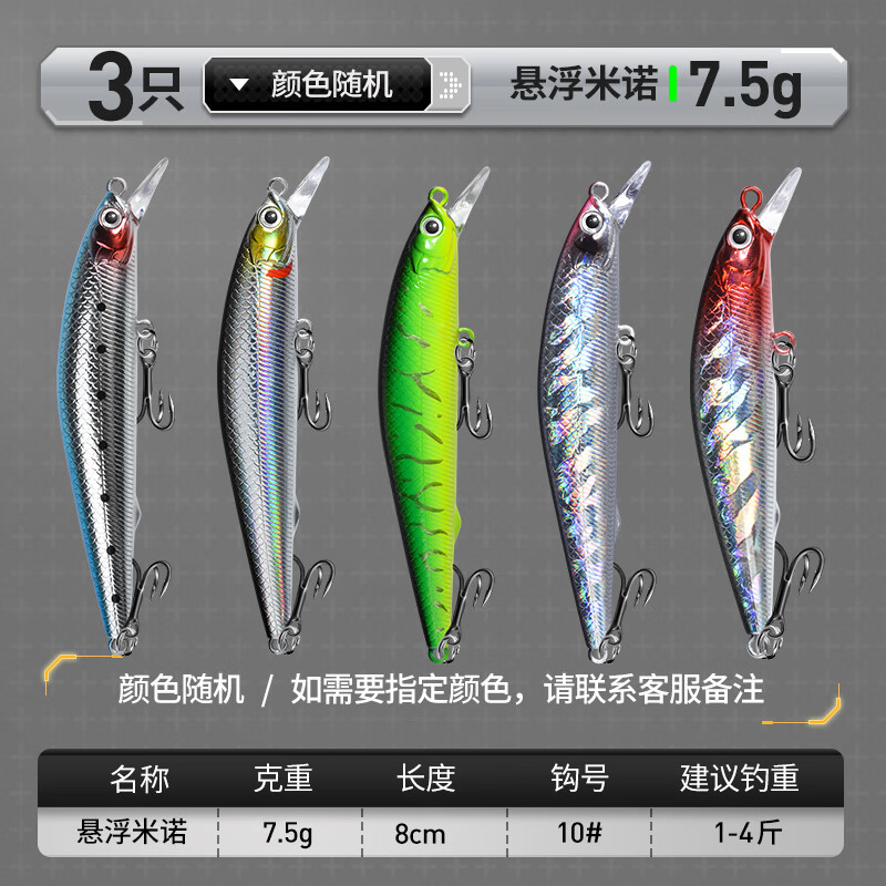 腾尹浮水米诺路亚假饵饵悬浮缓沉悬停半水漂浮米诺翘嘴专用微物仿生饵 3只死飞悬浮【7.5g】颜色混搭 无规格