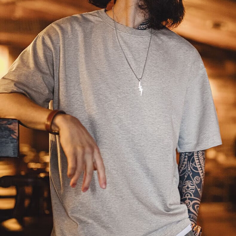 马登工装新疆纯棉T恤男凉感抑菌重磅打底男士纯色复古短袖高端半袖衫 燕麦色 【打底衫/内搭可外穿/美式高街】 M (170)