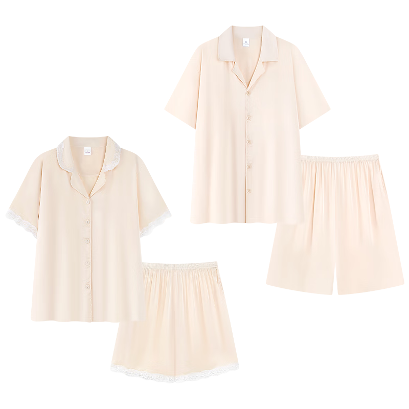 帕兰朵【520礼物】情侣冰丝睡衣女开衫家居服女夏季2025凉感短裤套装L