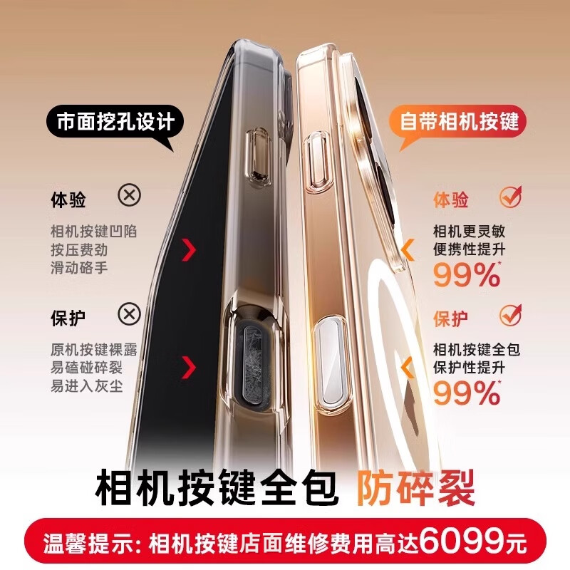 笛曼【自带拍照按键】适用iphone16promax手机壳苹果16pro透明保护套超薄防摔16全包相机触控AI按键 苹果16【同款相机按键】. 【按键镜头全包】丨超薄裸感丨超强防摔