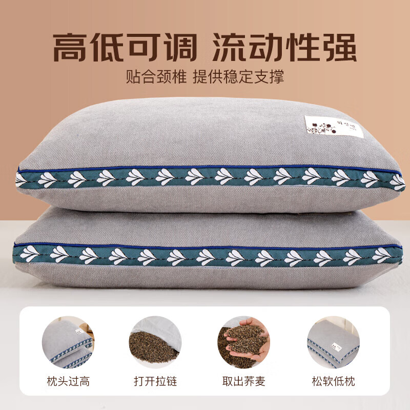 江南猫荞麦枕头护颈枕睡眠颈椎病深度睡眠专用一套一芯成人学生一对拍2 带枕套【荞麦枕】深蓝35*55cm1只